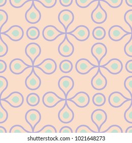 Geometric seamless pattern. Beige background with violet and blue elements for wallpapers, textile and fabrics