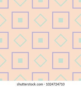 Geometric seamless pattern. Beige background with violet and blue elements for wallpapers, textile and fabrics