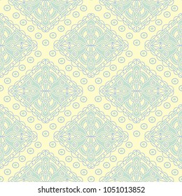 Geometric seamless pattern. Beige background with blue and green elements for wallpapers, textile and fabrics