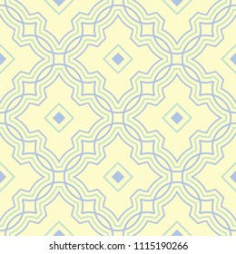 Geometric seamless pattern. Beige background with blue and green elements for wallpapers, textile and fabrics
