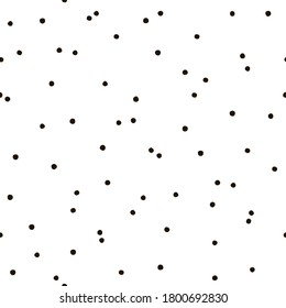 Geometric seamless pattern with black circles on a white isolated background. Stylized print, graphic dots, peas. Uneven edges. Great for fabric, wallpaper, textile, wrapping. Vector.