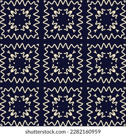 Geometric seamless pattern of black and gold color ethnic motifs for fabric and wrapping paper.