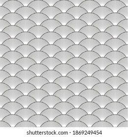 Geometric seamless pattern with black lines and circles on a white background in art deco or chinese style.
