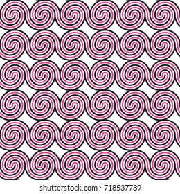 Geometric seamless pattern with black and pink spirals. Abstract bright texture. Vector modern illustration.