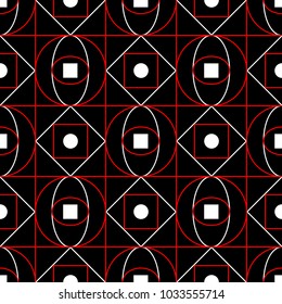 Geometric seamless pattern. Black red white background for wallpapers, textile and fabrics