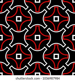 Geometric seamless pattern. Black red white background for wallpapers, textile and fabrics