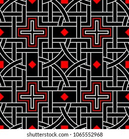 Geometric seamless pattern. Black red white background for wallpapers, textile and fabrics