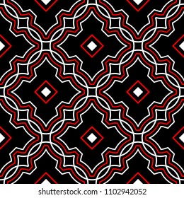 Geometric seamless pattern. Black red white background for wallpapers, textile and fabrics