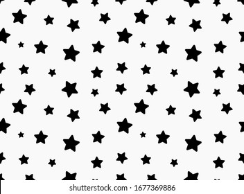 Geometric seamless pattern with black stars on a gray background.