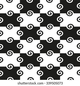 Geometric seamless pattern with black swirls. Vector seamless pattern can be used for fabric, wallpaper, web background or wrapping paper