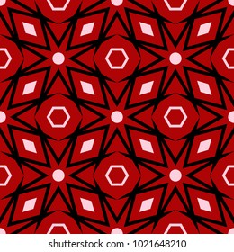 Geometric seamless pattern. Black and white elements on red background. Design for wallpapers and textile
