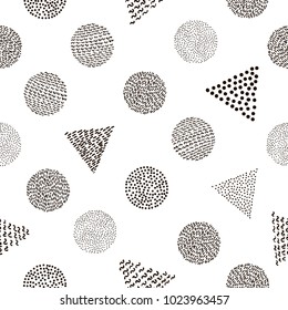 Geometric seamless pattern. Black and white background. 80's - 90's years design style. Trendy. Vector illustration