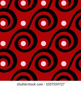Geometric seamless pattern. Black and white elements on red background. Design for textile and wallpapers 