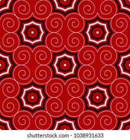 Geometric seamless pattern. Black and white elements on red background. Design for wallpapers and textile