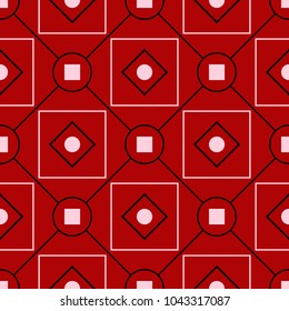 Geometric seamless pattern. Black and white elements on red background. Design for textile and wallpapers 