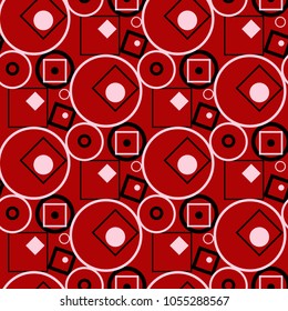 Geometric seamless pattern. Black and white elements on red background. Design for textile and wallpapers 