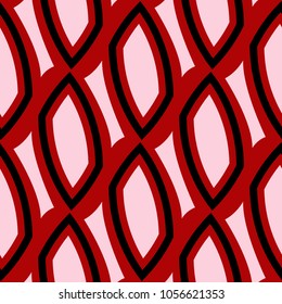 Geometric seamless pattern. Black and white elements on red background. Design for textile and wallpapers 