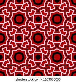 Geometric seamless pattern. Black and white elements on red background. Design for wallpapers and textile
