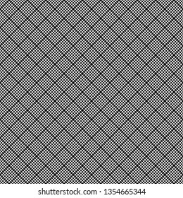 Geometric seamless pattern with black and white cross lines, monochrome braided ornament, classical hatching, graphic texture. Decorative strokes background, linear surface. Vector illustration
