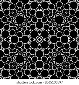 Geometric Seamless Pattern - Black and White Circle Rounded Virus or Cell Pattern design for Printing, Fashion, Background, Backdrop, Decoration and Interior Design