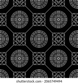 Geometric Seamless Pattern - Black and White Circle and Square Embroidery Simple Elegant Pattern design for Printing, Fashion, Background, Backdrop, Decoration and Interior Design
