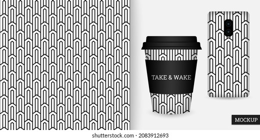 Geometric seamless pattern. Black and white abstract background with geometric shapes. Repeating texture. Ornament in stripe. Vector illustration. Modern design textile, paper, wallpaper. Mockup.