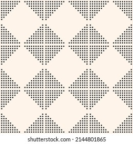 Geometric seamless pattern with black and white squares, grid, tiles, dots. Vector abstract monochrome graphic texture. Simple minimalist background. Modern repeat design for decor, print, wallpapers