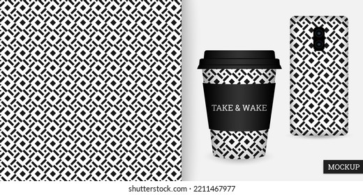 Geometric seamless pattern. Black and white abstract background with geometric shapes. Repeating texture. Ornament with squares. Vector illustration. Design for textile, paper, wallpaper. Mockup.