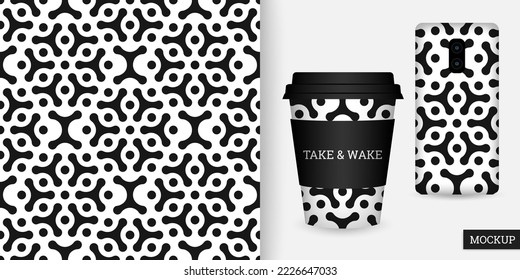 Geometric seamless pattern. Black and white abstract background with geometric shapes. Repeating texture. Ornament with circles. Vector illustration. Design for textile, paper, wallpaper. Mockup.