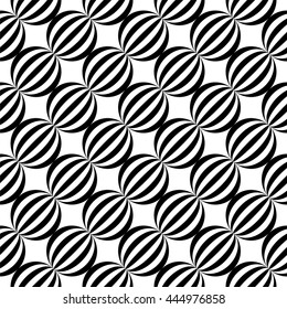 Geometric seamless pattern with black and white ellipses, op art background, vector illustration