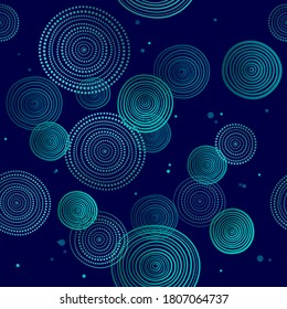 Geometric seamless pattern. Blue circles on blue background like sea life. Pattern for wrapping paper. Fabric or textile pattern.