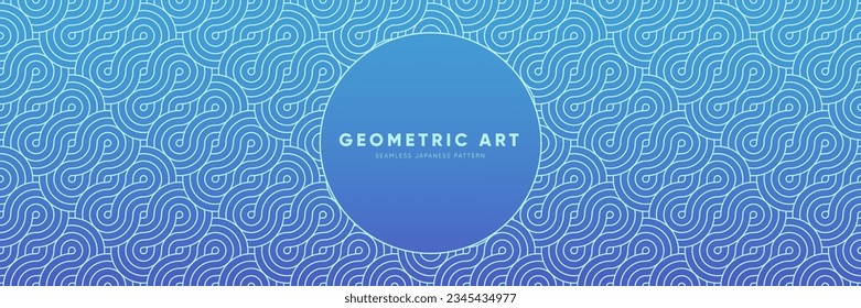Geometric Seamless Pattern in Blue Gradient Colors. Dynamic Festive Ornament for linear graphic decoration. Gorgeous Wave Abstract Mandala Vector Creative Motif. Vintage loop print.	