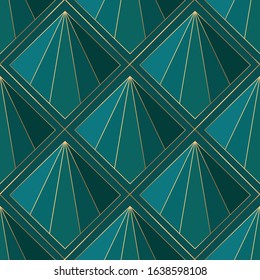 Geometric seamless pattern with blue, green and golden. Art deco style