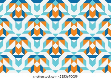 Geometric seamless pattern with blue and orange color. Simple regular background.