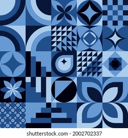 geometric seamless pattern in blue tones from geometric shapes 