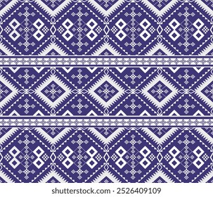 Geometric seamless pattern in blue and white colors. Navajo, Abstract ethnic background. Design for textile, fabric, clothes, curtain, carpet, ornament, wallpaper.
