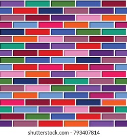 Geometric seamless pattern 
with brickwork from multi-colored bricks