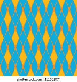 Geometric seamless pattern with bright blue and yellow rhombuses
