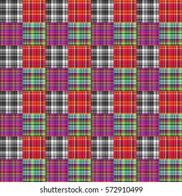 Geometric seamless pattern, bright motley cell, tartan, pattern, multicolored patchwork, vector.