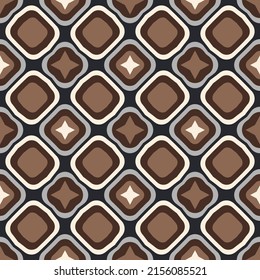 Geometric seamless pattern in brown-beige gray tones. Overlapping art forms, stripes, polygons, segments are grouped and arranged in a certain order. Vector. 