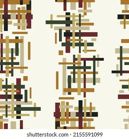 Geometric seamless pattern of brown-pastel rectangles and stripes on a light gray background. Suitable for printing on paper, wallpaper, fabric, curtains, home decoration.