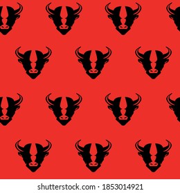 geometric seamless pattern bull head black on red background vector