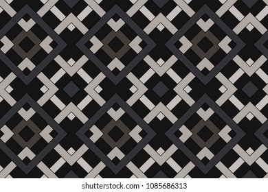 Geometric seamless pattern with celtic ornament of black and gray shades