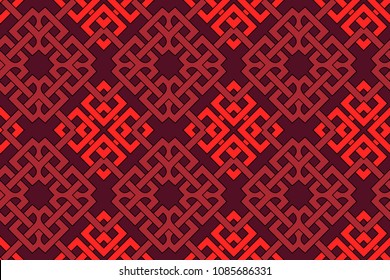 Geometric seamless pattern with celtic ornament of red shades