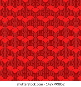 Geometric seamless pattern in chinese style. Bright red oriental background.