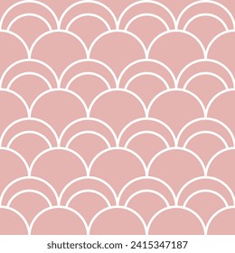 Geometric seamless pattern. Circle ornament with repeated scallops pink and white vector background. 