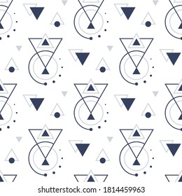 Geometric seamless pattern. Circle and triangle pattern. Abstract background. Vector illustration. Trendy repeating texture. Modern ornament. Design textile, paper, wallpaper, cloth.
