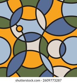 Geometric seamless pattern with circles. Colorful abstract background. Repeating texture. Vector illustration geometric shapes. Modern ornament. Design paper, wallpaper, fabric.