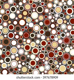 Geometric seamless pattern. The circles of different sizes and colors arranged on a background of dark color.