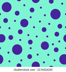 Geometric seamless pattern with circles on aquamarine background. Vector illustration. For textile, paper, wallpaper, print, fabric. Violet circles different sizes in abstract polka dots design.